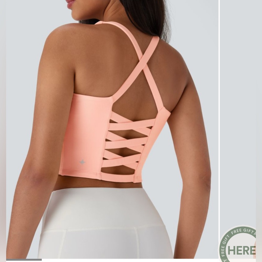 NEW Halara cross cross backless cropped yoga tank for D-F cups